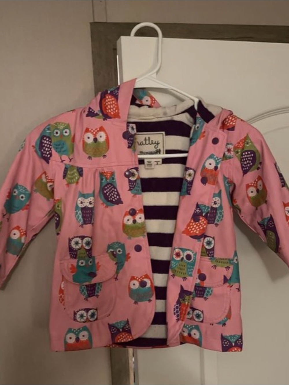 Hatley Pink Owl Print Raincoat with Hood